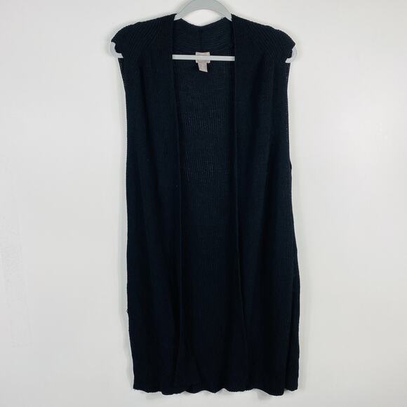 Chico's Size Large 12 2 Knit Sleeveless Open Cardigan Sweater Vest Black - Picture 1 of 3